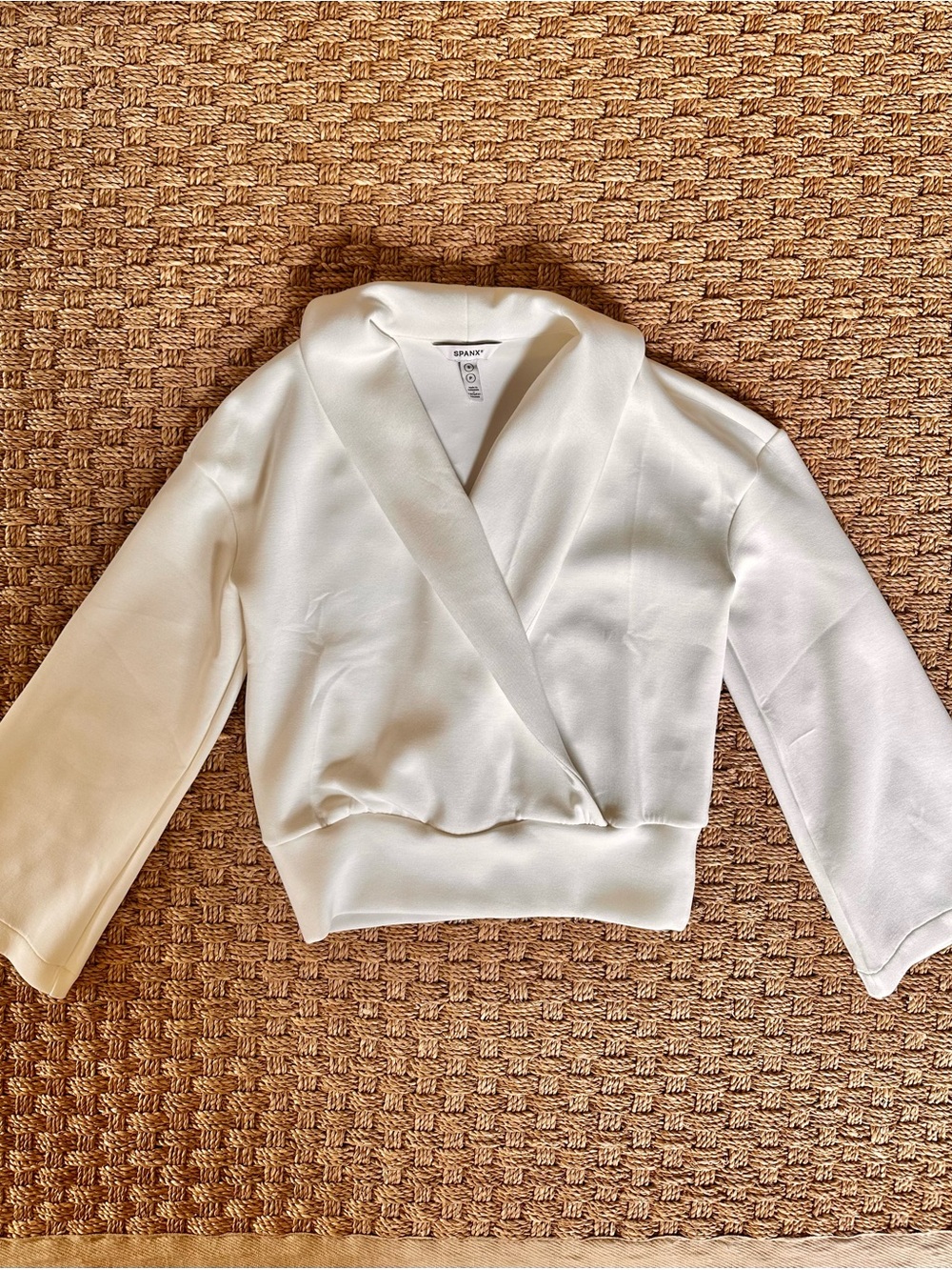 SPANX AirEssentials Faux Wrap Top Ivory Cream Modal Small S Soft Luxe
